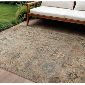 Photo of Khaki And Gray Medallion Washable Indoor Outdoor Area Rug