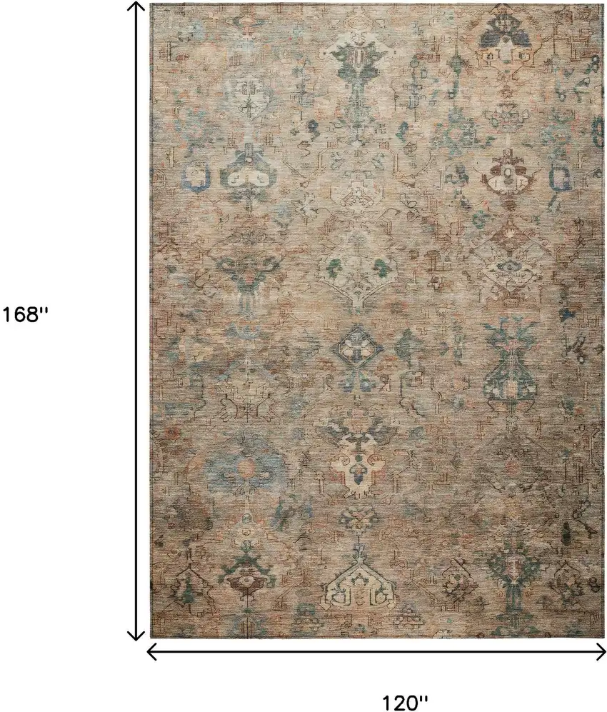 Khaki And Gray Medallion Washable Indoor Outdoor Area Rug Photo 3