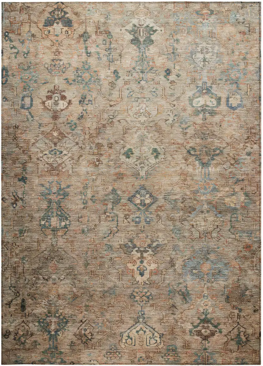 Khaki And Gray Medallion Washable Indoor Outdoor Area Rug Photo 4