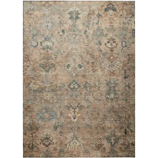 Khaki And Gray Medallion Washable Indoor Outdoor Area Rug Photo 2