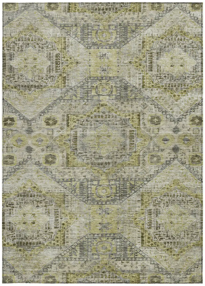 Khaki And Gray Moroccan Washable Indoor Outdoor Area Rug Photo 3