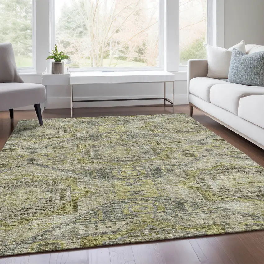 Khaki And Gray Moroccan Washable Indoor Outdoor Area Rug Photo 7