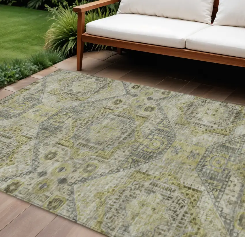 Khaki And Gray Moroccan Washable Indoor Outdoor Area Rug Photo 2