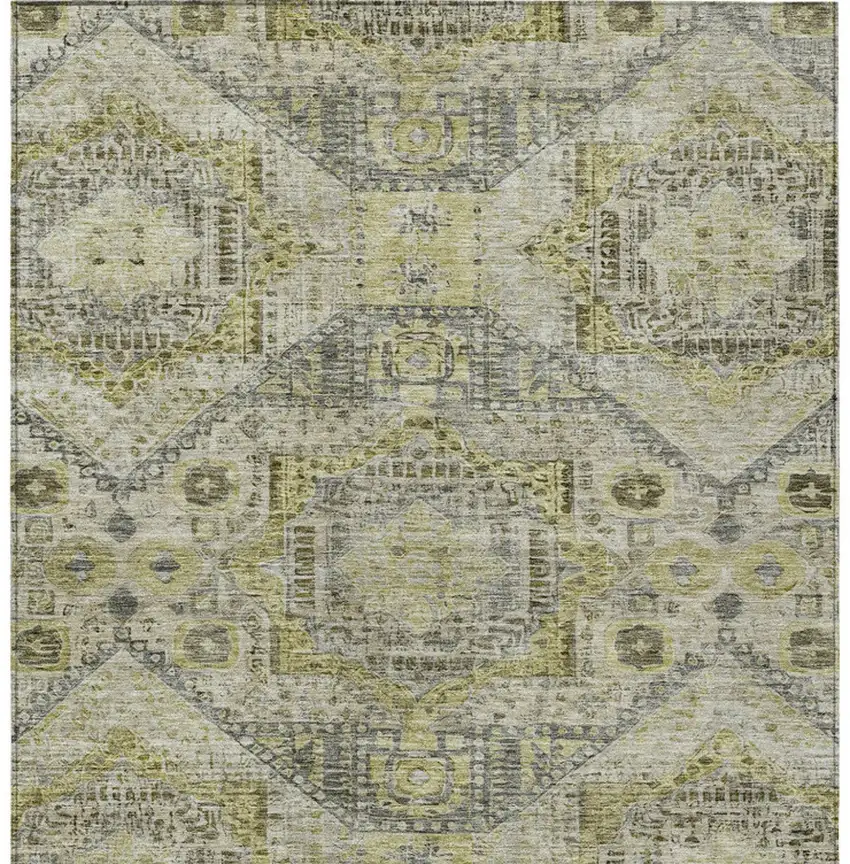 Khaki And Gray Moroccan Washable Indoor Outdoor Area Rug Photo 9