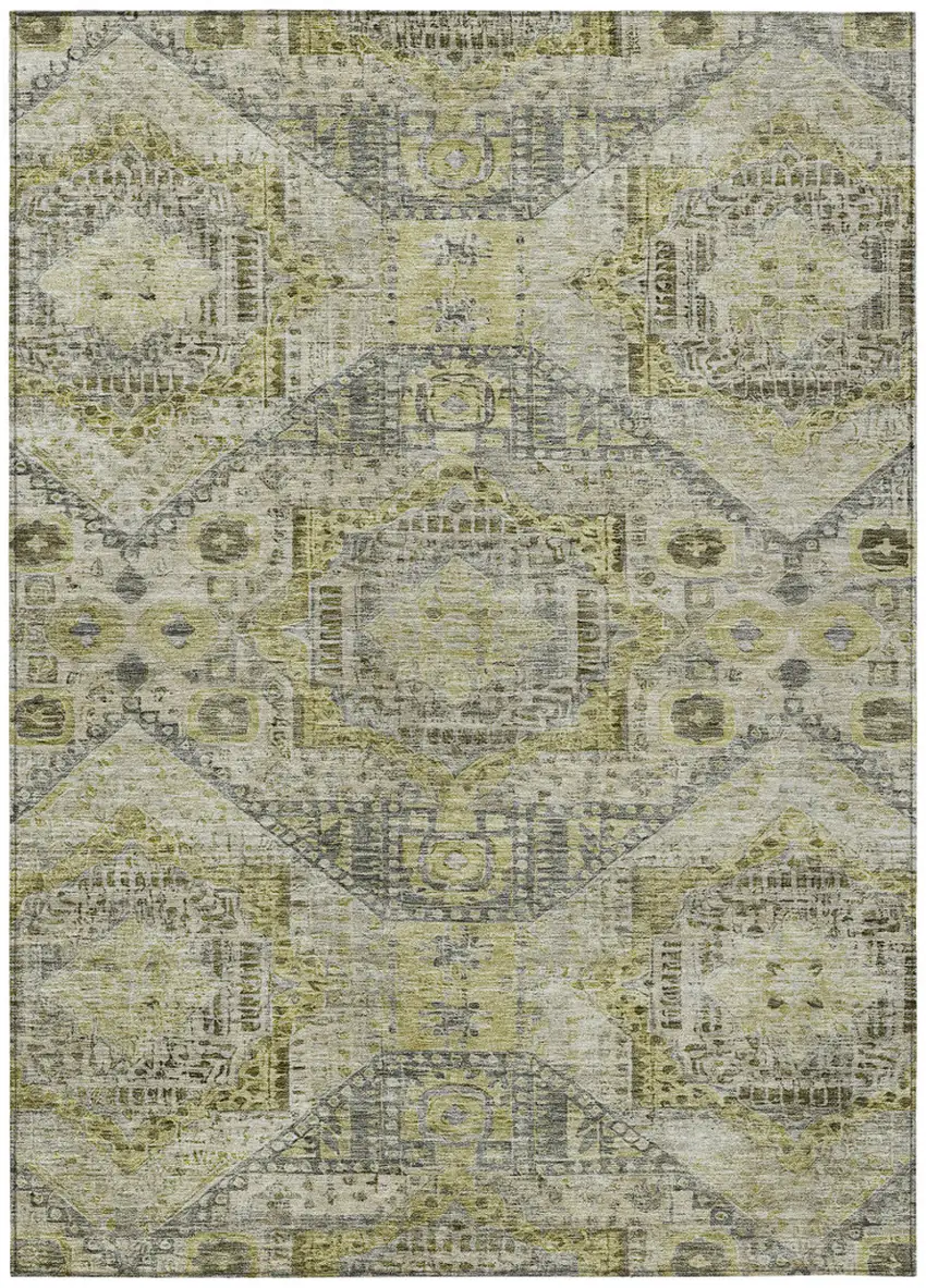 Khaki And Gray Moroccan Washable Indoor Outdoor Area Rug Photo 1