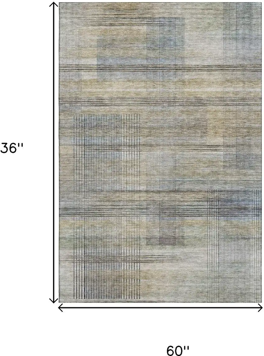 Khaki And Gray Striped Washable Area Rug With UV Protection Photo 3