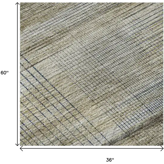 Khaki And Gray Striped Washable Area Rug With UV Protection Photo 9