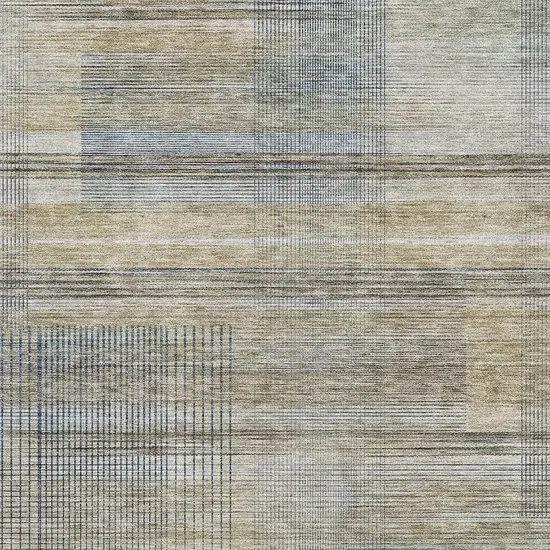 Khaki And Gray Striped Washable Area Rug With UV Protection Photo 4