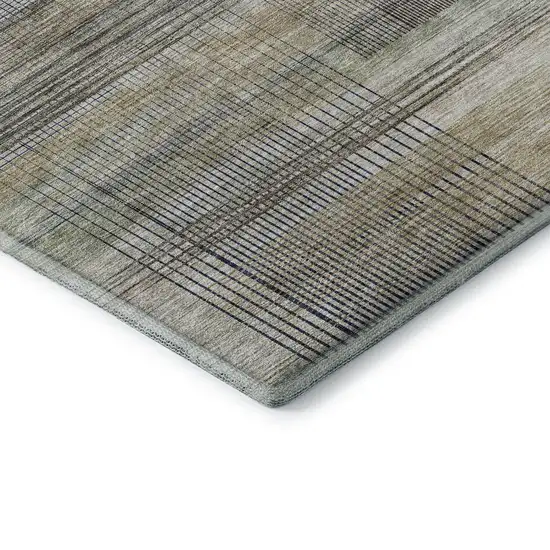 Khaki And Gray Striped Washable Area Rug With UV Protection Photo 7