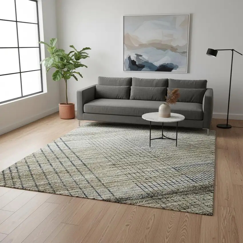 Khaki And Gray Striped Washable Area Rug With UV Protection Photo 2