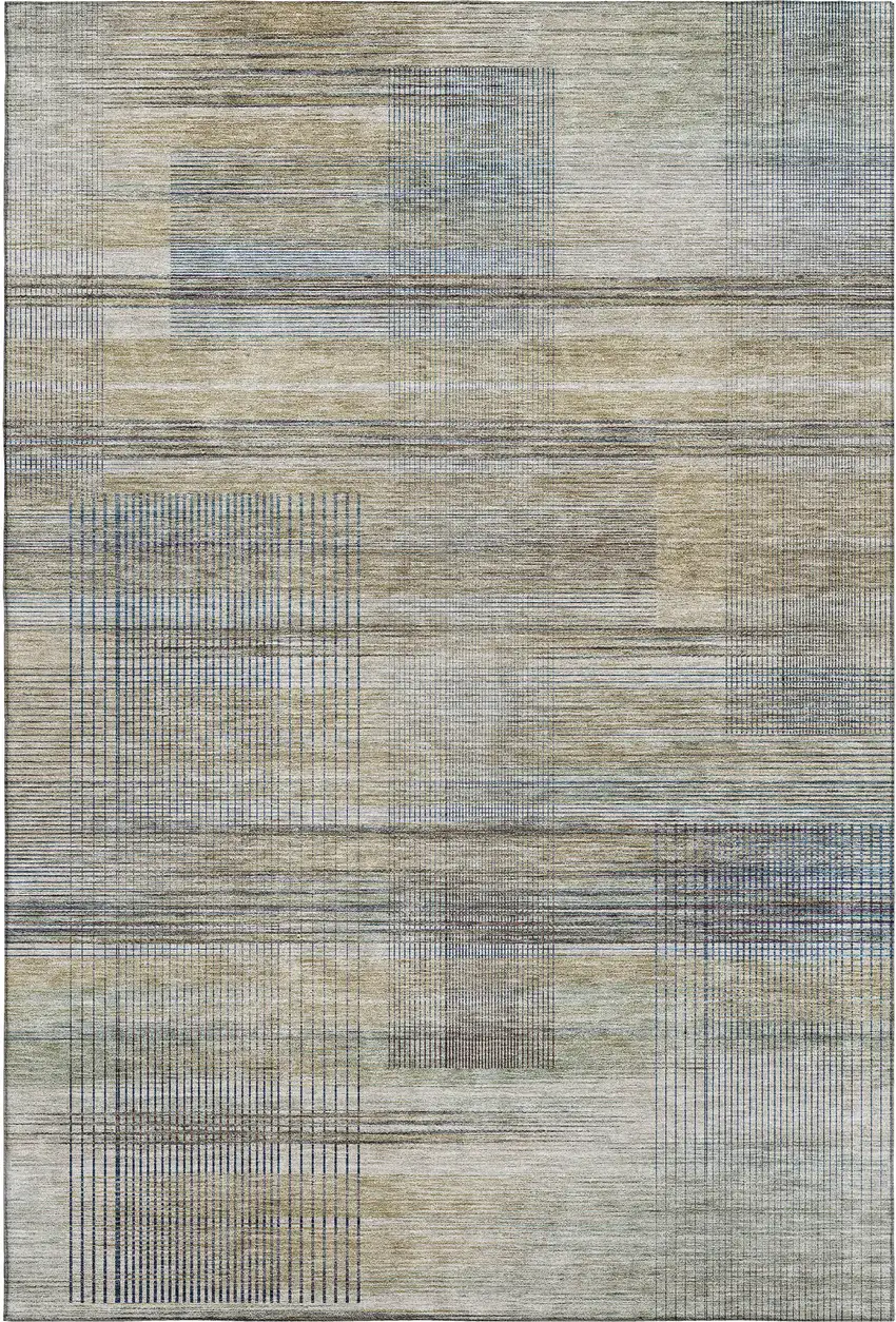 Khaki And Gray Striped Washable Area Rug With UV Protection Photo 5