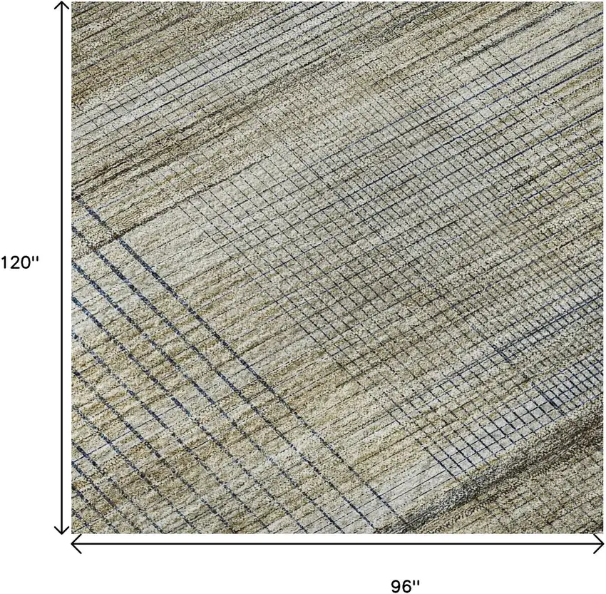 Khaki And Gray Striped Washable Area Rug With UV Protection Photo 9