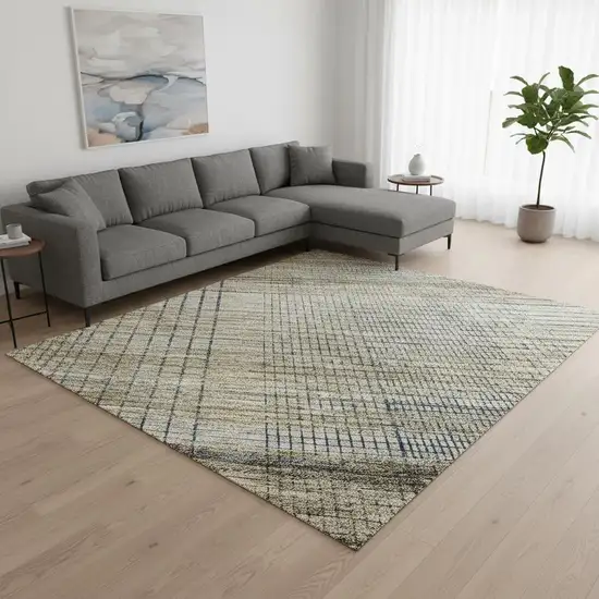 Khaki And Gray Striped Washable Area Rug With UV Protection Photo 2