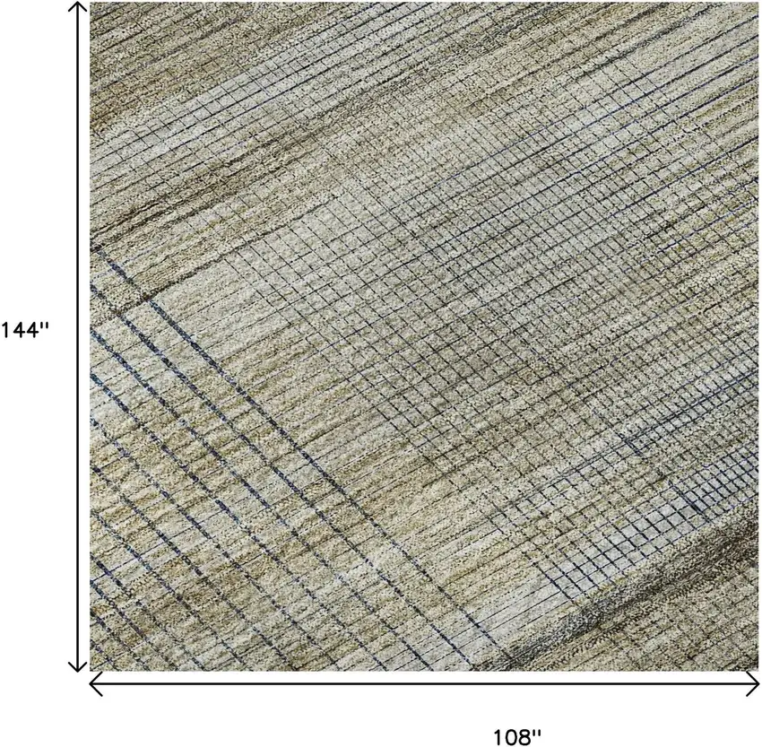 Khaki And Gray Striped Washable Area Rug With UV Protection Photo 9