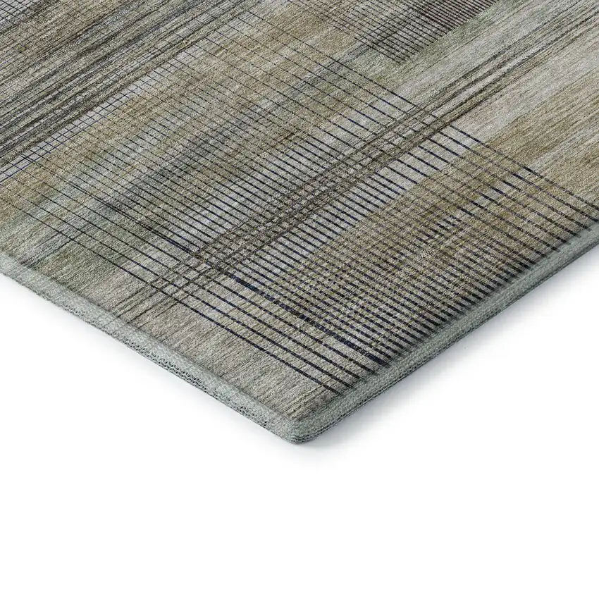 Khaki And Gray Striped Washable Area Rug With UV Protection Photo 7