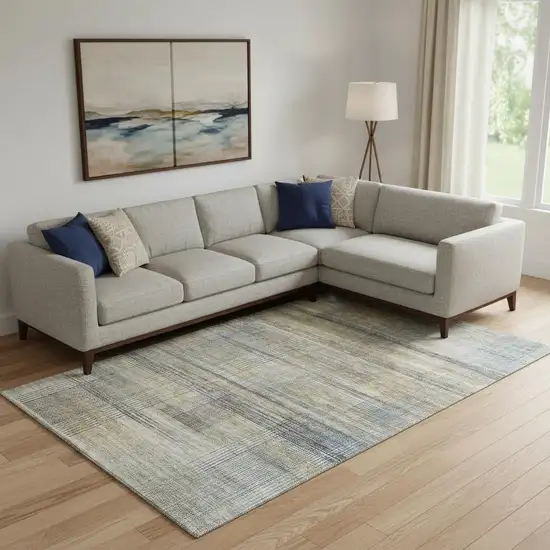 Khaki And Gray Striped Washable Area Rug With UV Protection Photo 1