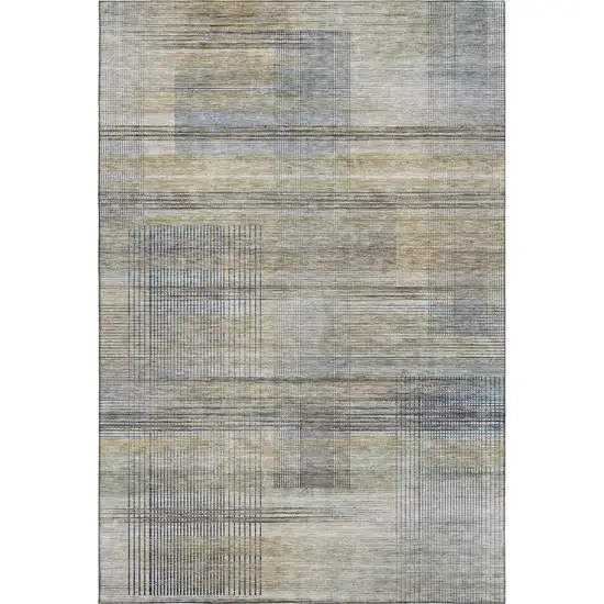 Khaki And Gray Striped Washable Area Rug With UV Protection Photo 5