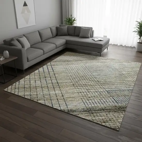 Khaki And Gray Striped Washable Area Rug With UV Protection Photo 2