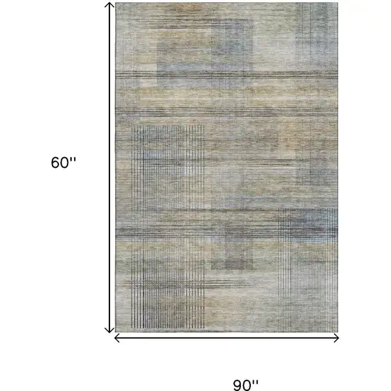 Khaki And Gray Striped Washable Area Rug With UV Protection Photo 3
