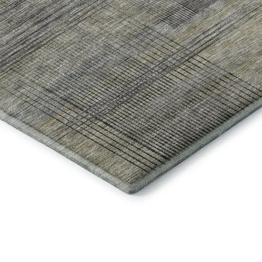 Khaki And Gray Striped Washable Area Rug With UV Protection Photo 7