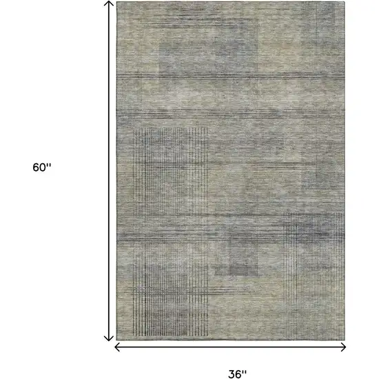 Khaki And Gray Striped Washable Area Rug With UV Protection Photo 3