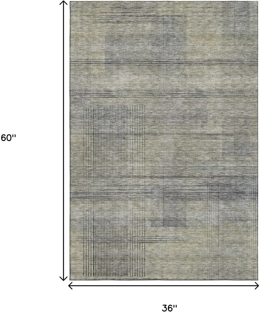 Khaki And Gray Striped Washable Area Rug With UV Protection Photo 3