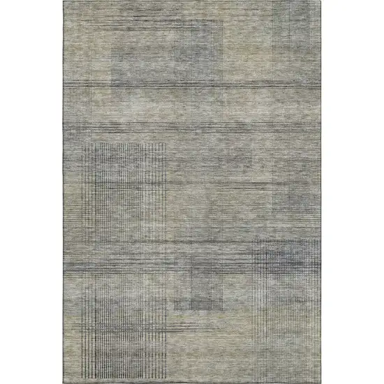 Khaki And Gray Striped Washable Area Rug With UV Protection Photo 1