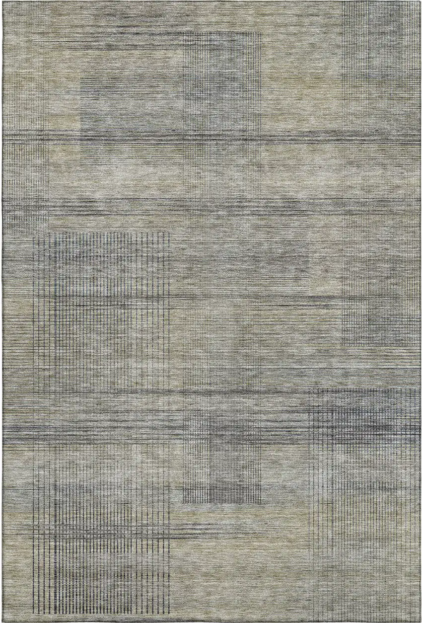 Khaki And Gray Striped Washable Area Rug With UV Protection Photo 1