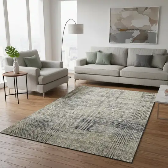 Khaki And Gray Striped Washable Area Rug With UV Protection Photo 2