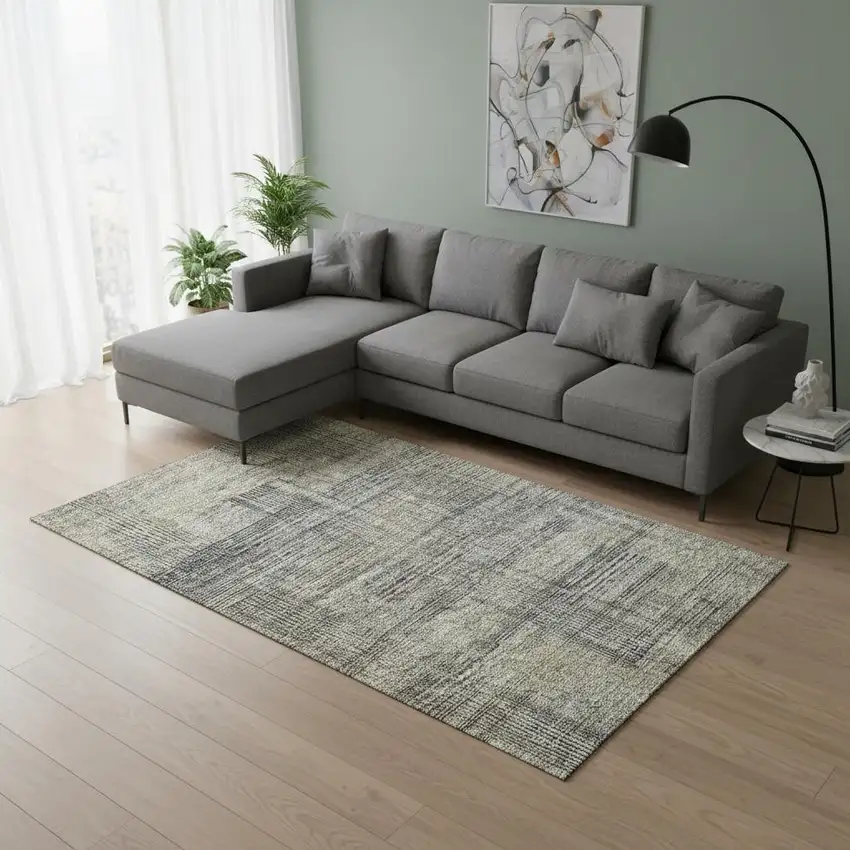 Khaki And Gray Striped Washable Area Rug With UV Protection Photo 2