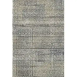 Photo of Khaki And Gray Striped Washable Area Rug With UV Protection