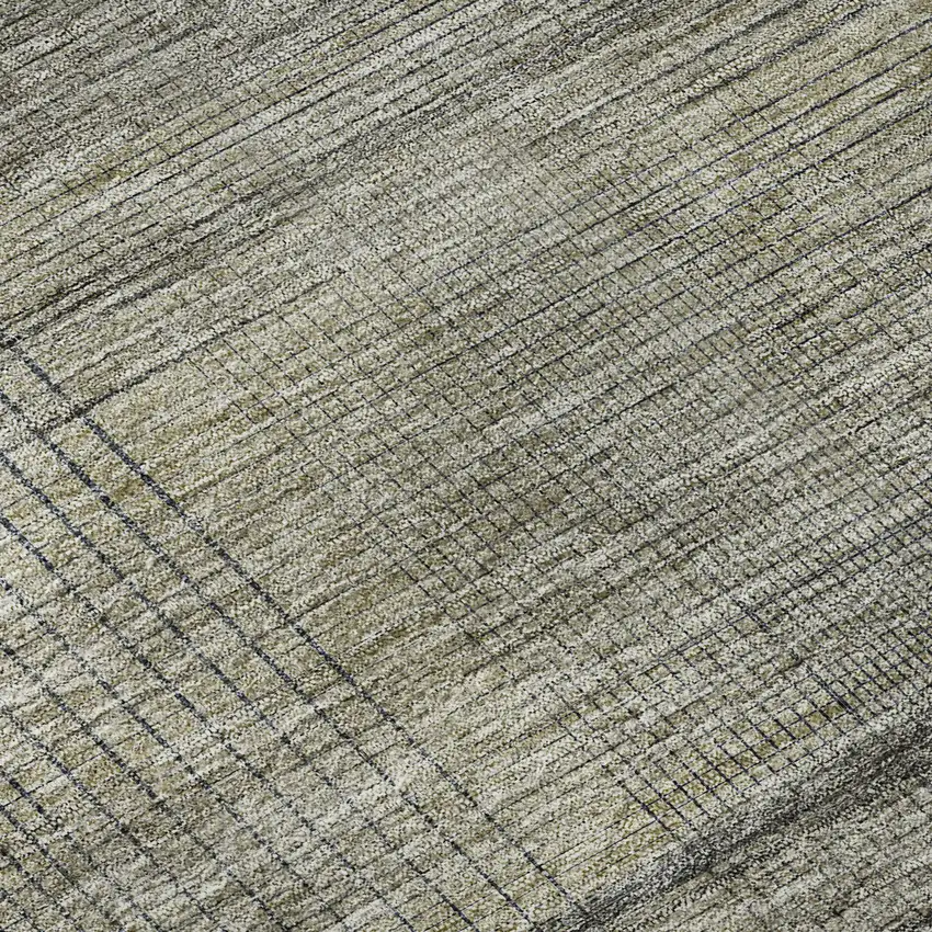 Khaki And Gray Striped Washable Area Rug With UV Protection Photo 9