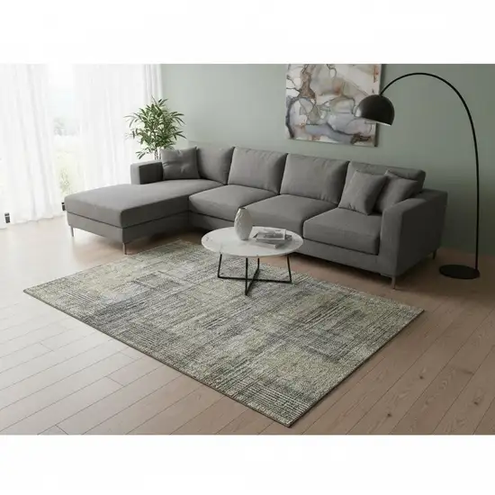 Khaki And Gray Striped Washable Area Rug With UV Protection Photo 2