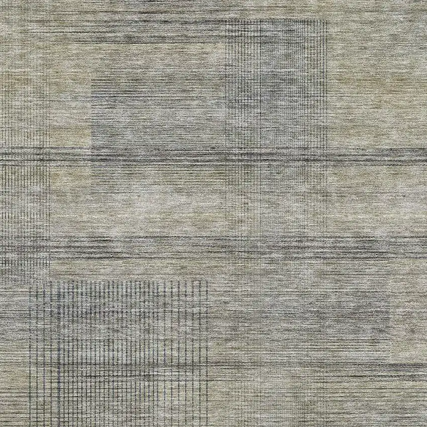 Khaki And Gray Striped Washable Area Rug With UV Protection Photo 3