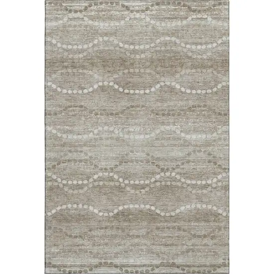 Khaki And Ivory Abstract Geometric Washable Area Rug With UV Protection Photo 1