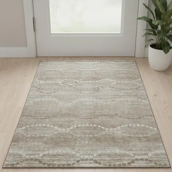 Khaki And Ivory Abstract Geometric Washable Area Rug With UV Protection Photo 2