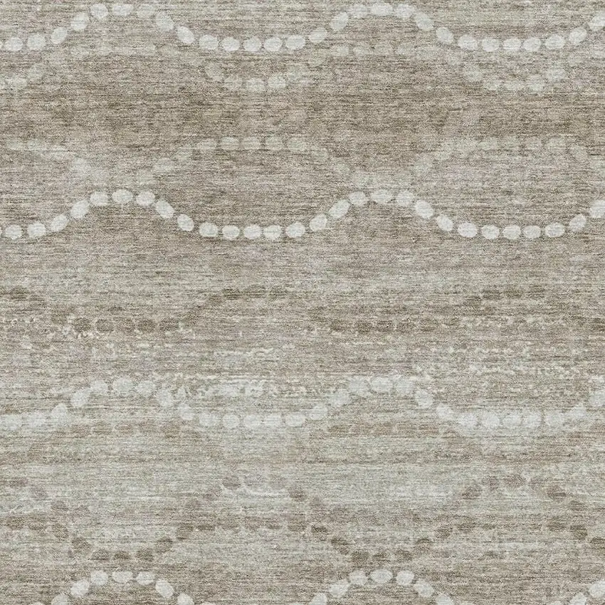 Khaki And Ivory Abstract Geometric Washable Area Rug With UV Protection Photo 3