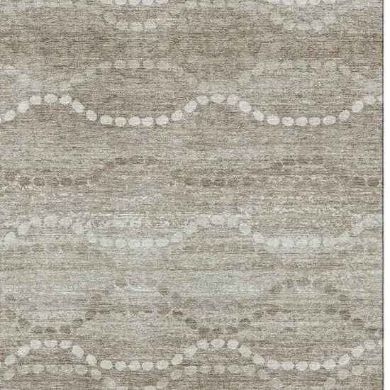 Khaki And Ivory Abstract Geometric Washable Area Rug With UV Protection Photo 3