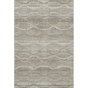 Photo of Khaki And Ivory Abstract Geometric Washable Area Rug With UV Protection