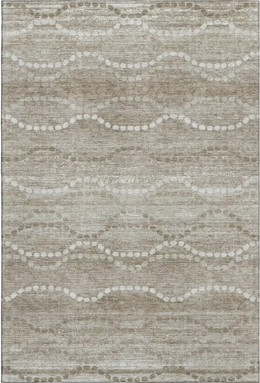 Khaki And Ivory Abstract Geometric Washable Area Rug With UV Protection Photo 1