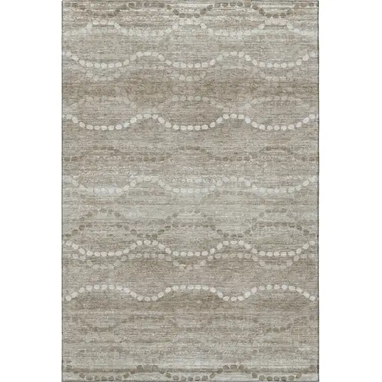 Khaki And Ivory Abstract Geometric Washable Area Rug With UV Protection Photo 4