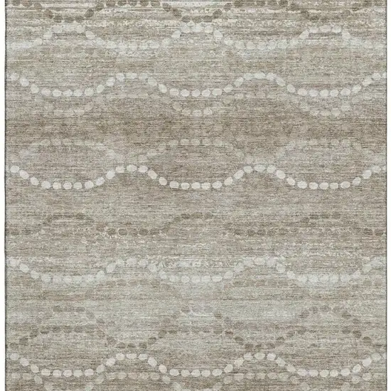 Khaki And Ivory Abstract Geometric Washable Area Rug With UV Protection Photo 3