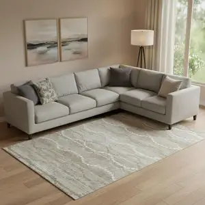 Photo of Khaki And Ivory Abstract Geometric Washable Area Rug With UV Protection