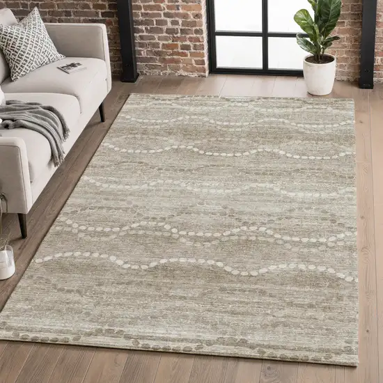 Khaki And Ivory Abstract Geometric Washable Area Rug With UV Protection Photo 5