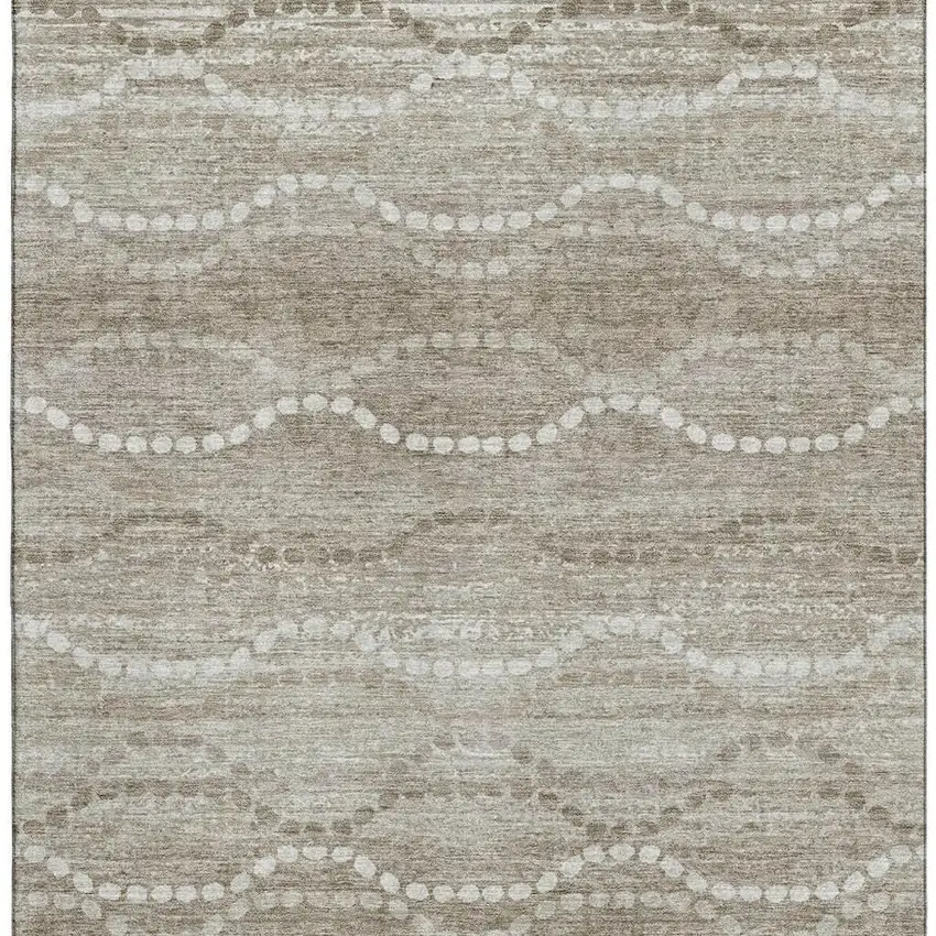 Khaki And Ivory Abstract Geometric Washable Area Rug With UV Protection Photo 4