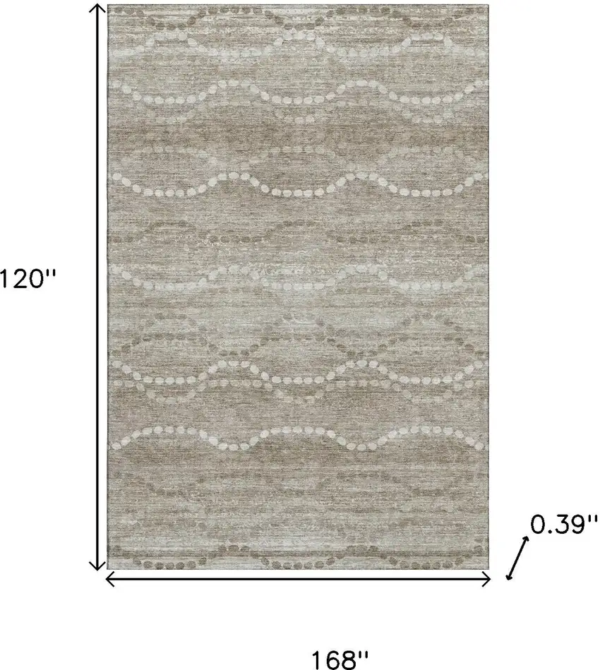 Khaki And Ivory Abstract Geometric Washable Area Rug With UV Protection Photo 9