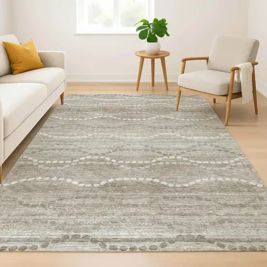 Khaki And Ivory Abstract Geometric Washable Area Rug With UV Protection Photo 6
