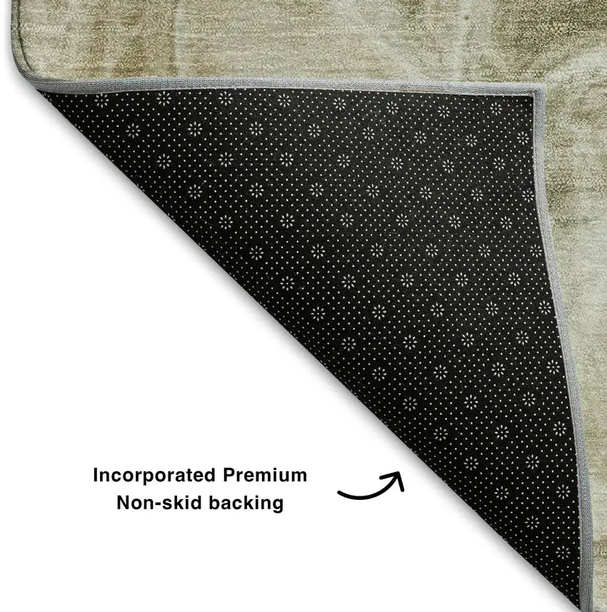 Khaki And Ivory Abstract Washable Area Rug With UV Protection Photo 7