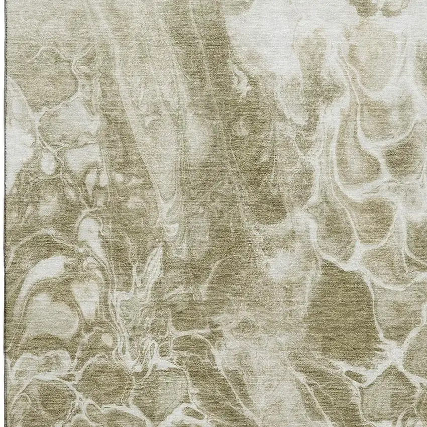 Khaki And Ivory Abstract Washable Area Rug With UV Protection Photo 3