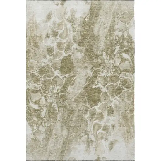 Khaki And Ivory Abstract Washable Area Rug With UV Protection Photo 4